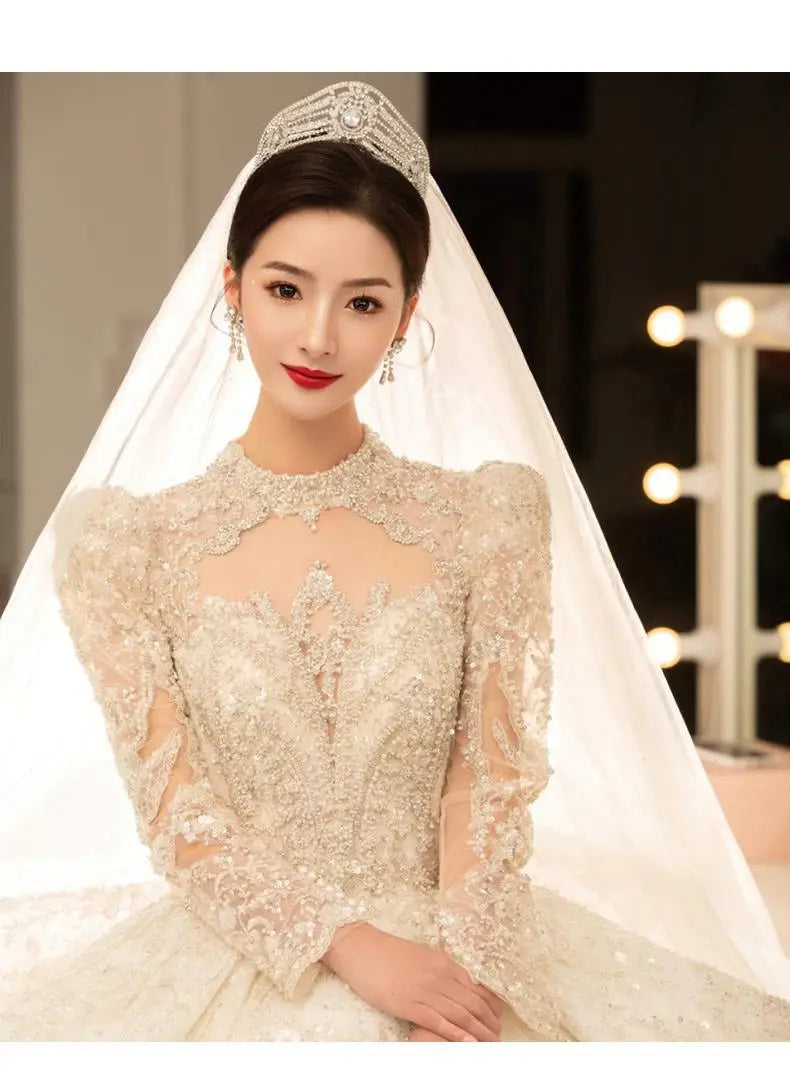 Winter Retro Vintage Wedding Dress For Bridals Long Sleeve Lace Appliques Beading Princess Ball Gown