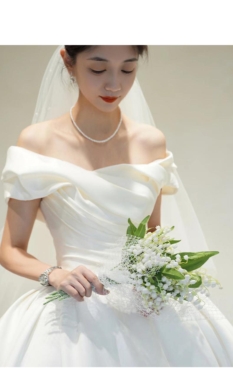 Spring Off The Shoulder Wedding Dress Simple Satin Sweep Train Bridal Gown