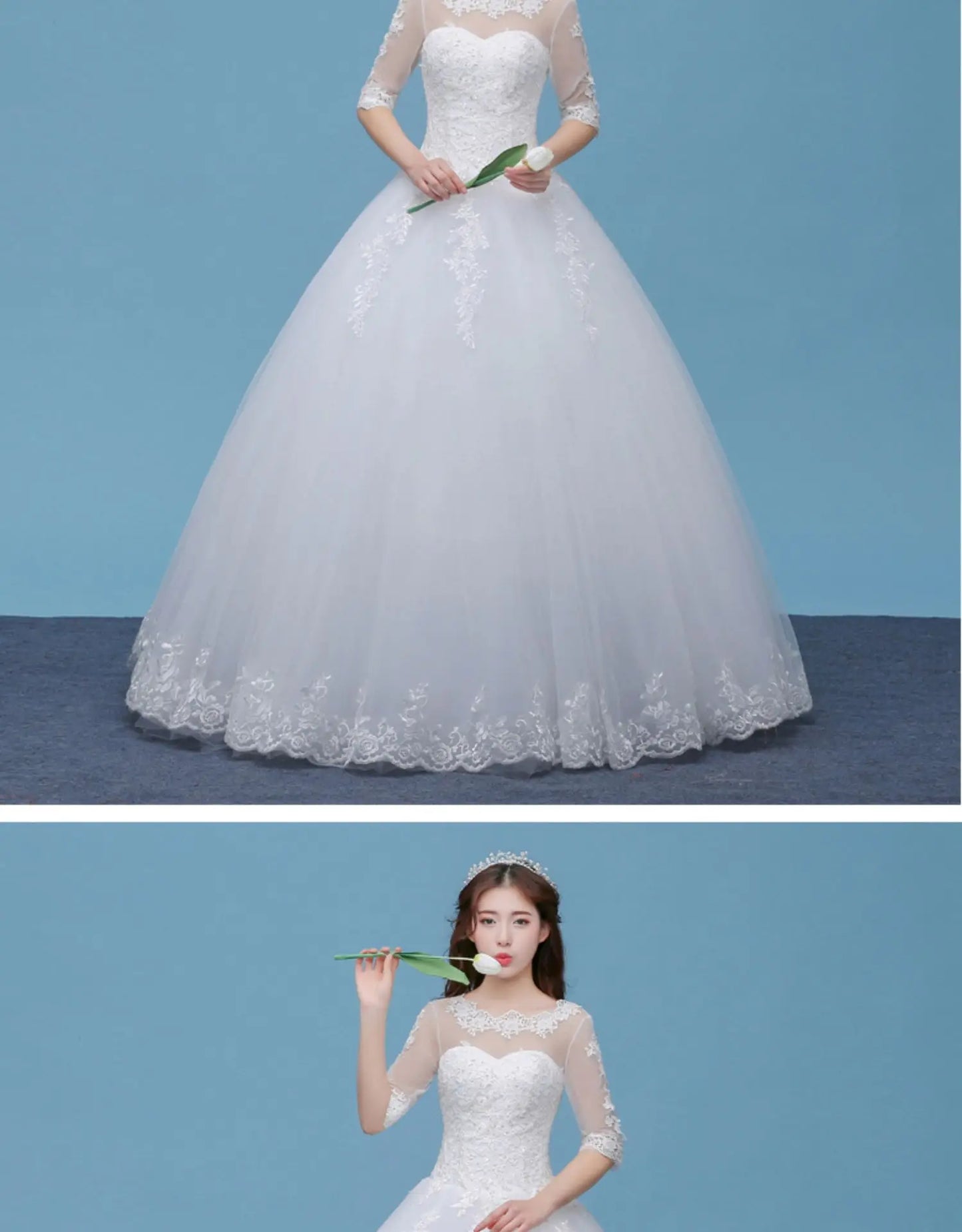 Lace A- Line O-neck Wedding Dresses Cheap Floor Length Ivory Bride Gowns Custom Made