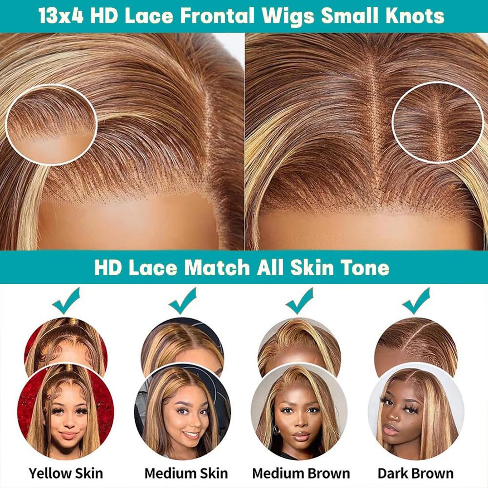13x6 Highlighted 4/27 Colored Straight Ombre Lace Frontal Wigs Pre Plucked With Baby Hair