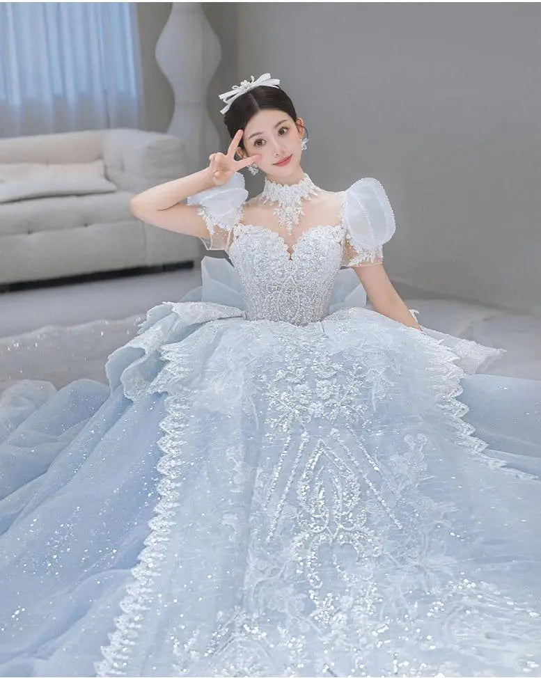 Luxury Blue Wedding Dress Ice And Snow Dress