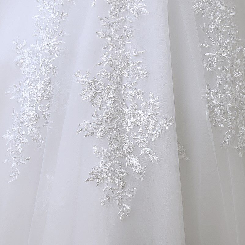 Luxury Applique Wedding Dress Off The Shoulder Lace Bridal Gown With Train Ball Gown