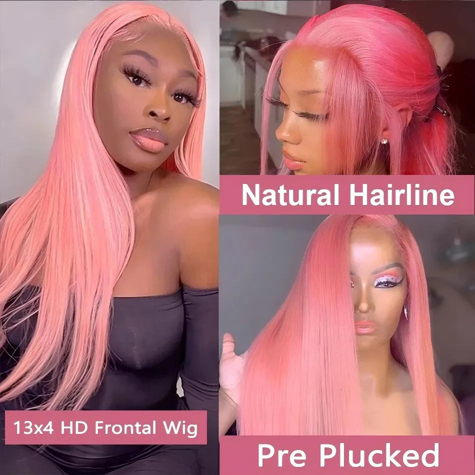 pink straight hd lace frontal wig 13x6 wig humain hair