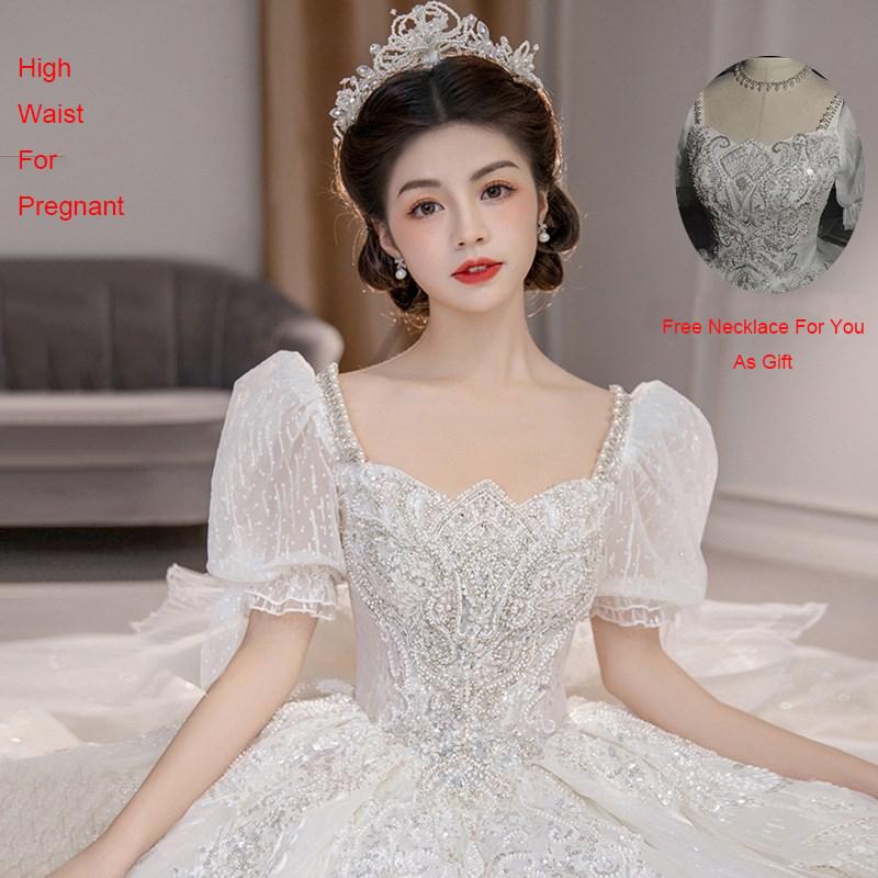 Short Puff Sleeve Bridal Embroidered Organza And Tulle Sweetheart Heart Lace Wedding Gowns