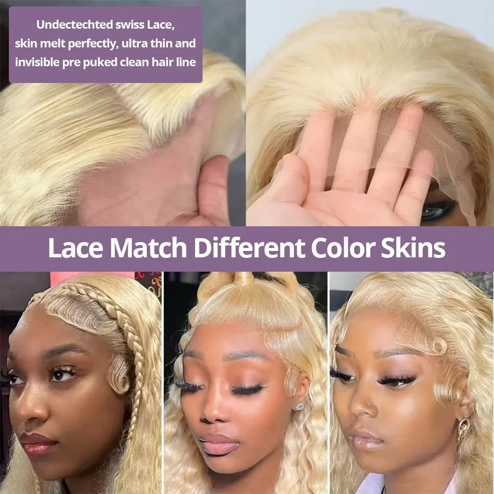 220% Curly 613 Honey Blonde 13x6 HD Brazilian Transparent 13x4 Lace Frontal Deep Wave Wig For Women