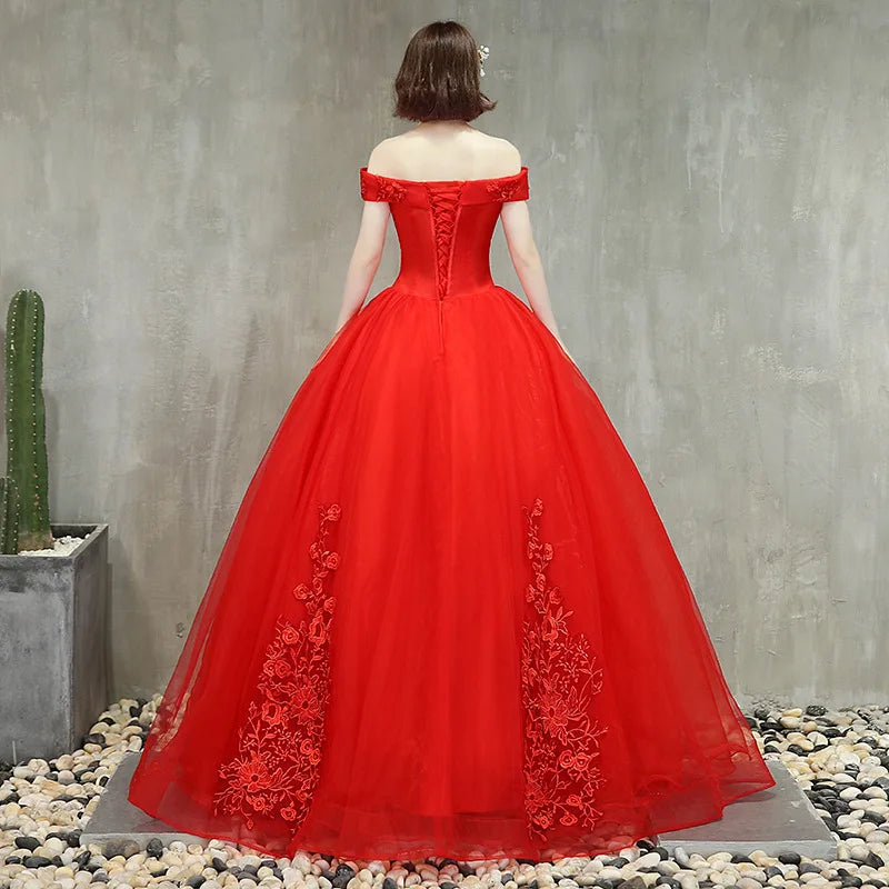 Red Ball Gown Quinceanera Dresses Off Shoulder Appliques Prom Party Gowns Formal
