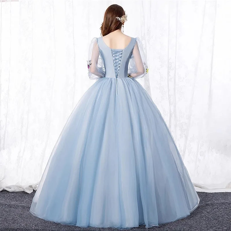 Elegant Ball Gown Women Quinceanera Dresses Tulle 3D Flowers Prom Birthday Party Gowns