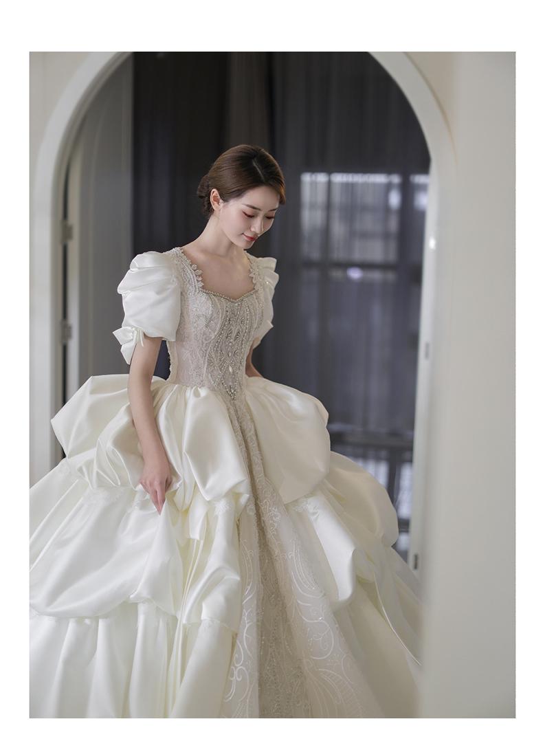 Puff Sleeve Princess Wedding Dress Sweep Train Beading Bridal Gown