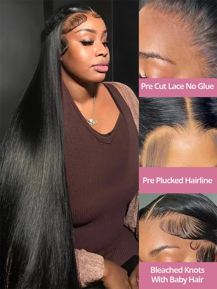30 40 Inch Bone Straight 7x5 13x4 Glueless Wig Human Hair Ready To Wear HD Lace Frontal Wig