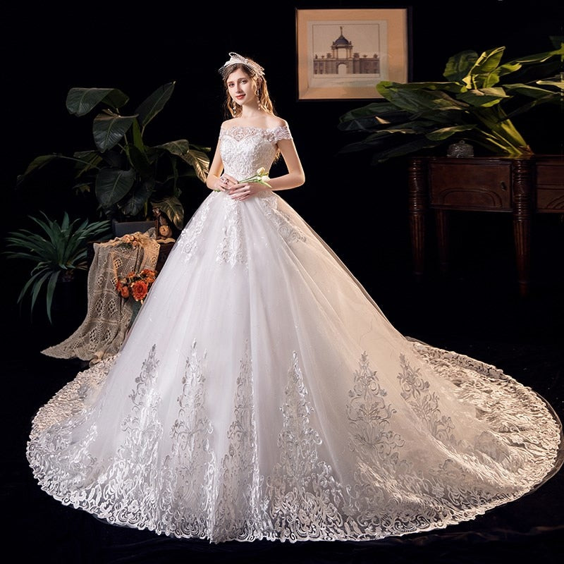 Wedding Dress Applique Plus Size Embroidery 2023 New Long Train Sweetheart Bride Dress