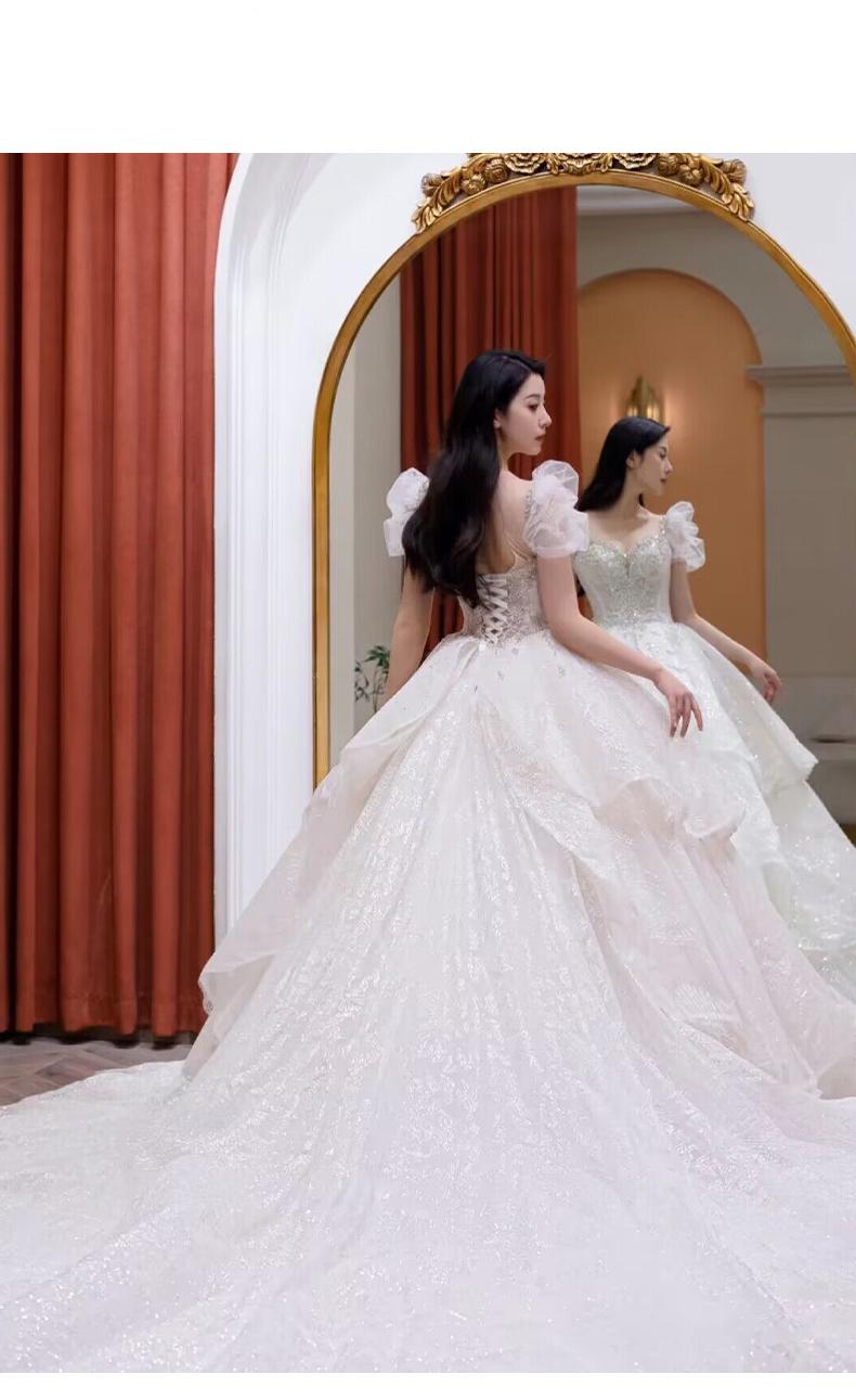 Embroidery Beaded Bubble Sleeveless Princess Wedding Gown