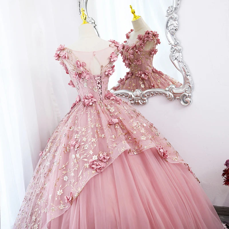 3D Flowers Sweetheart Garden Pink Quinceanera Dresses
