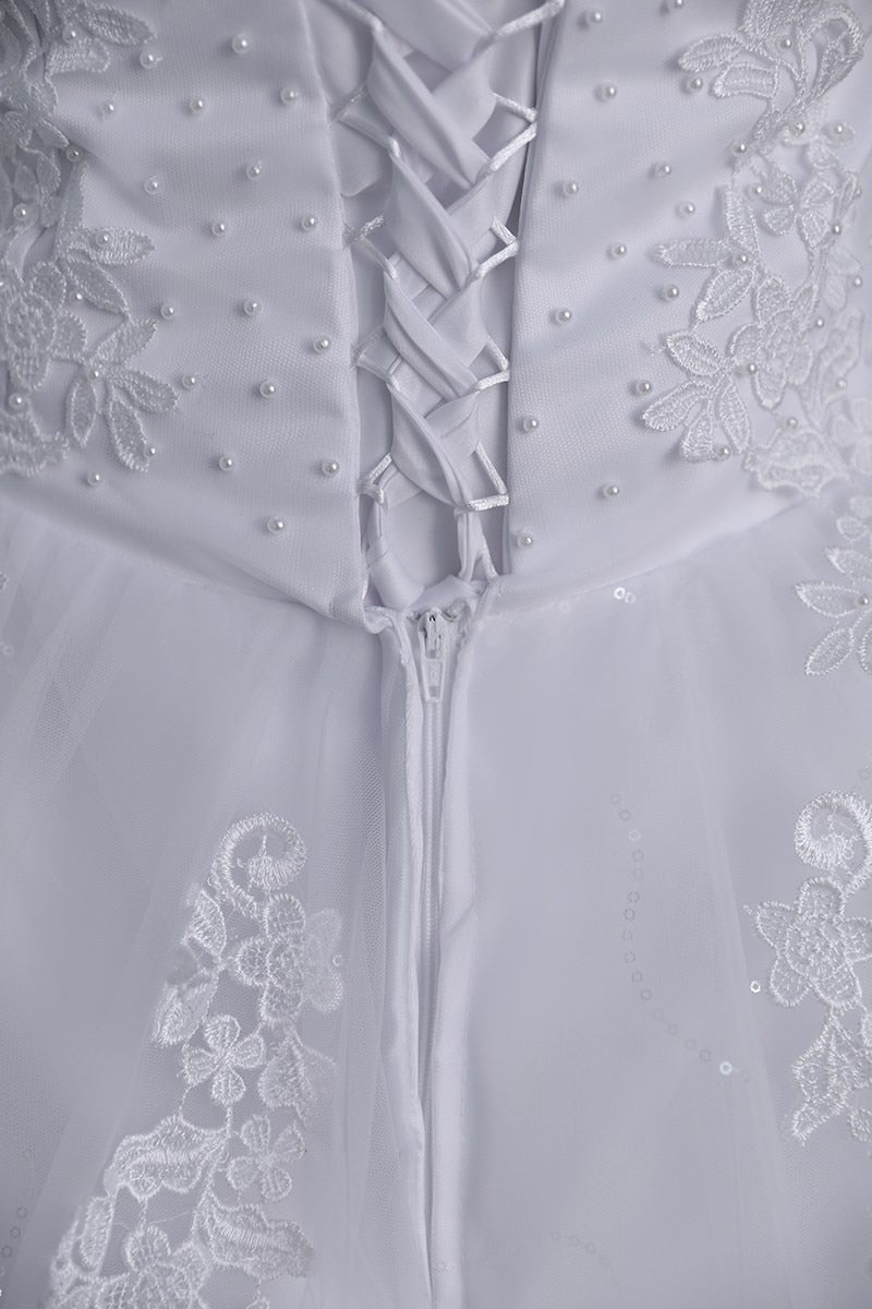 Off The Shoulder Plus Size Lace Wedding Dress Long Train Appliqes Pearls Bridal Tulle