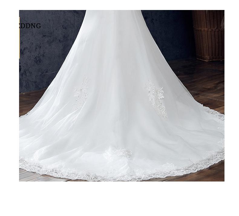 Lace Applique Wedding Dress Boat Neck Lace Up Short Sleeve Mermaid Bridal Dress