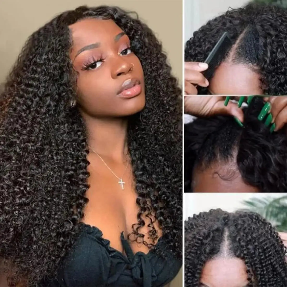 30 40 Inch V Part Wig Human Hair Curly deep wave Glueless Wigs No Leave Out No Glue Natural Black Ready to Wear Brazilian Hair