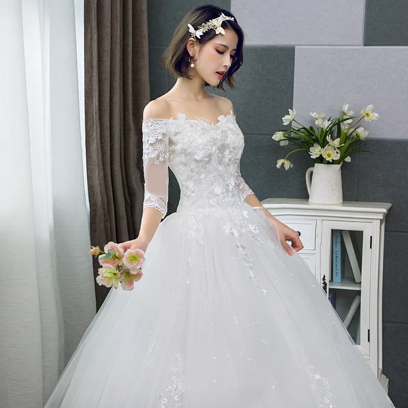 White Ball Gown Women Wedding Dresses Appliques Tulle Bridal Gowns Formal