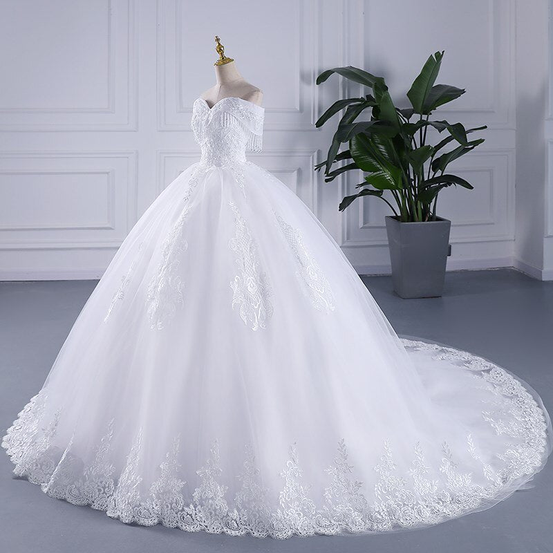 Sleeveless Lace Off The Shoulder Sweep Brush Train Lace Up Ball Gown
