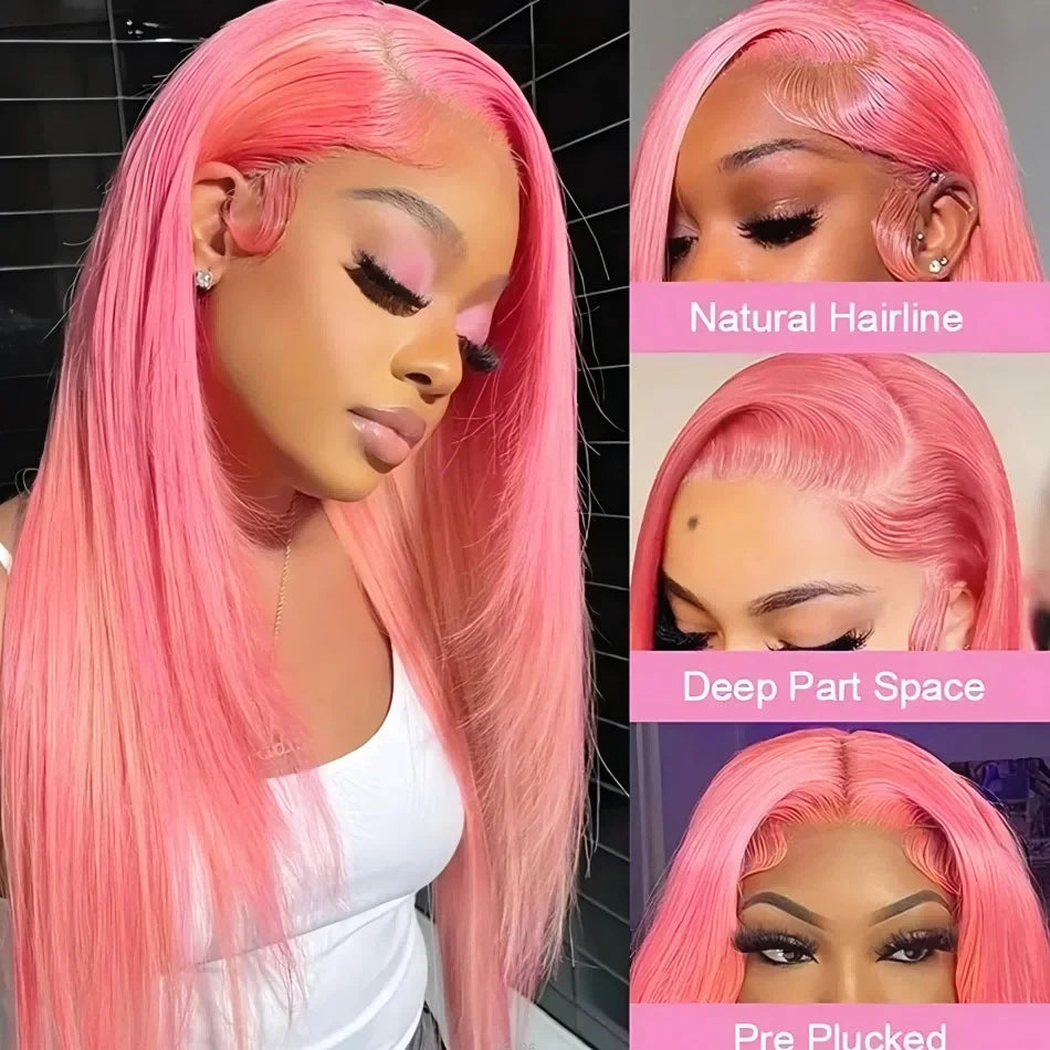 pink straight hd lace frontal wig 13x6 wig humain hair
