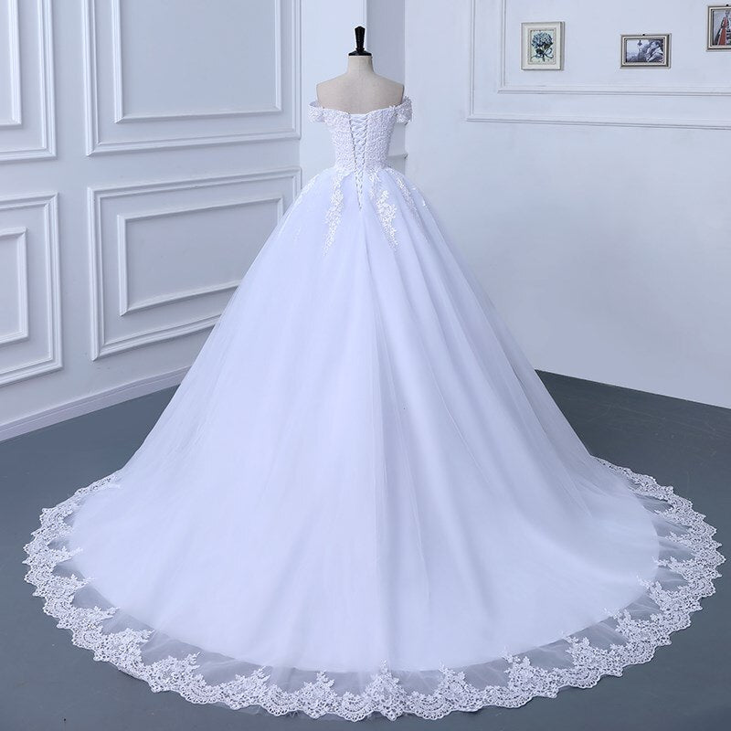 Off The Shoulder Lace Ball Gown Simple Wedding Dress