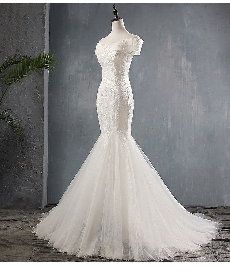 Elegant Sexy Mermaid Off The Should Lace Applique Bride Dress Custom