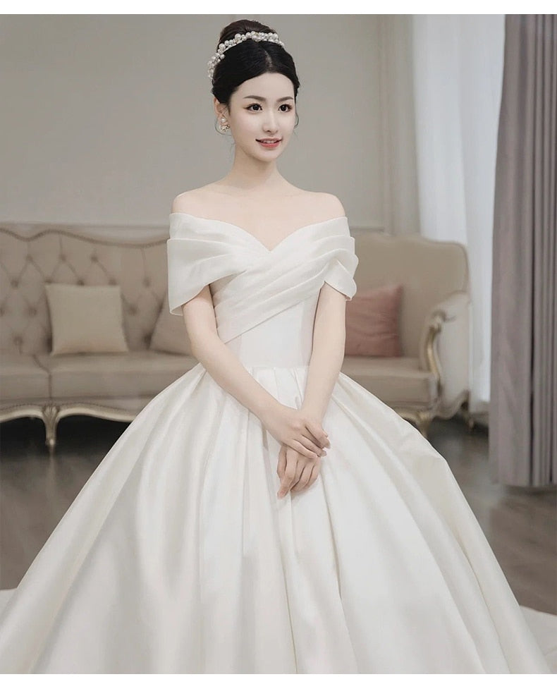 Simple Satin Wedding Dress Bridal Ball Gown