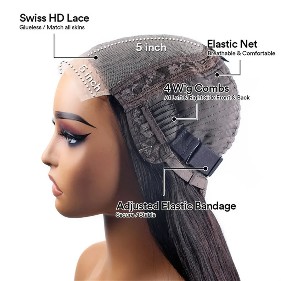 Bob Wig Human Hair 100% Highlight Ombre 5X5 Hd Lace Closure Wig Curly Short