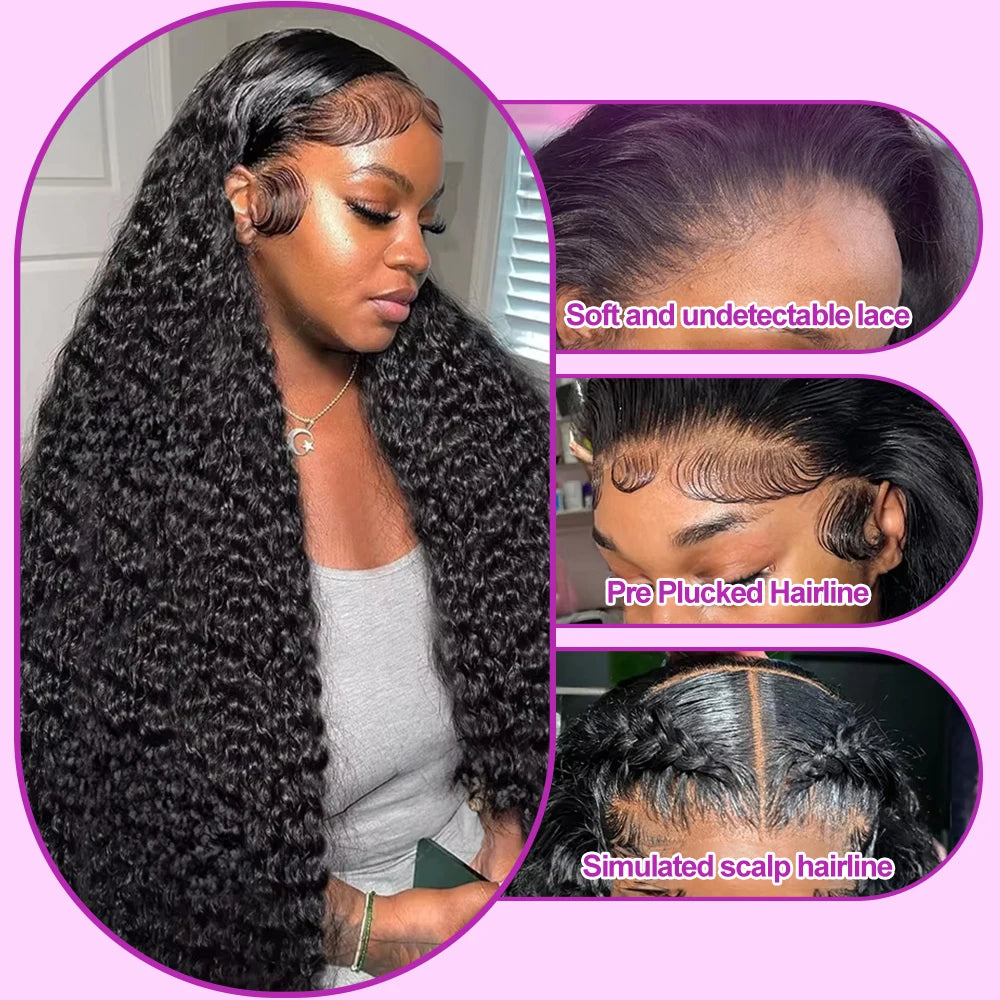 Transparent 250% Density Water Culry Human Hair 40Inch Deep Wave
