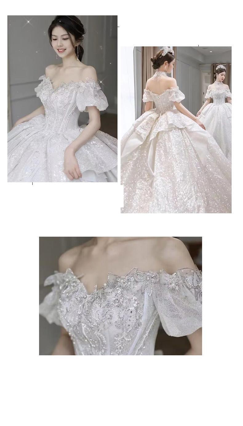 Bridal Dress Off The Shoulder Boat Neck With Bow Sequins Sweep Train