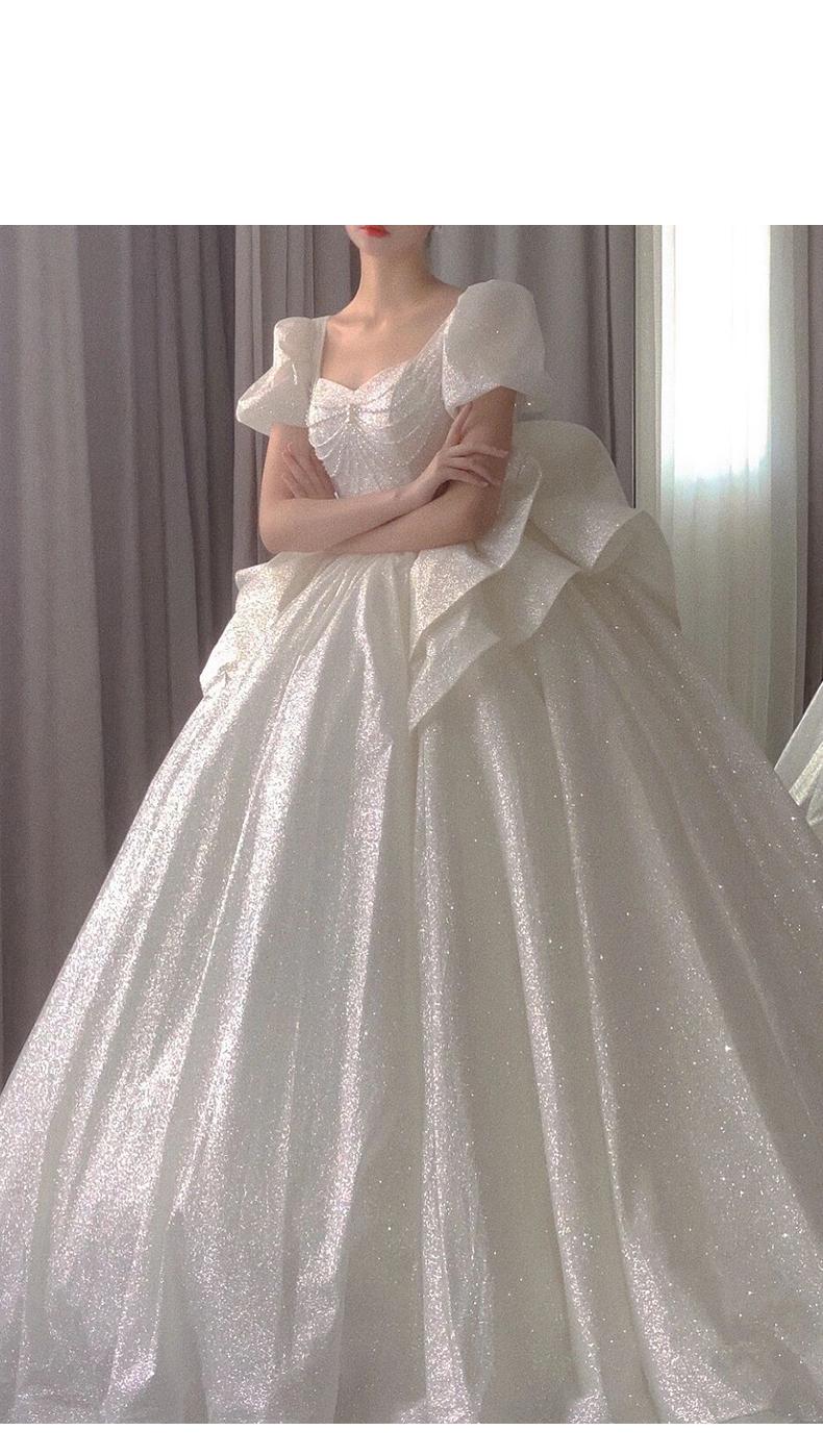 Sweetheart Beading Pearls Puff Sleeve Big Butterfly Back Lace Up Wedding Gowns