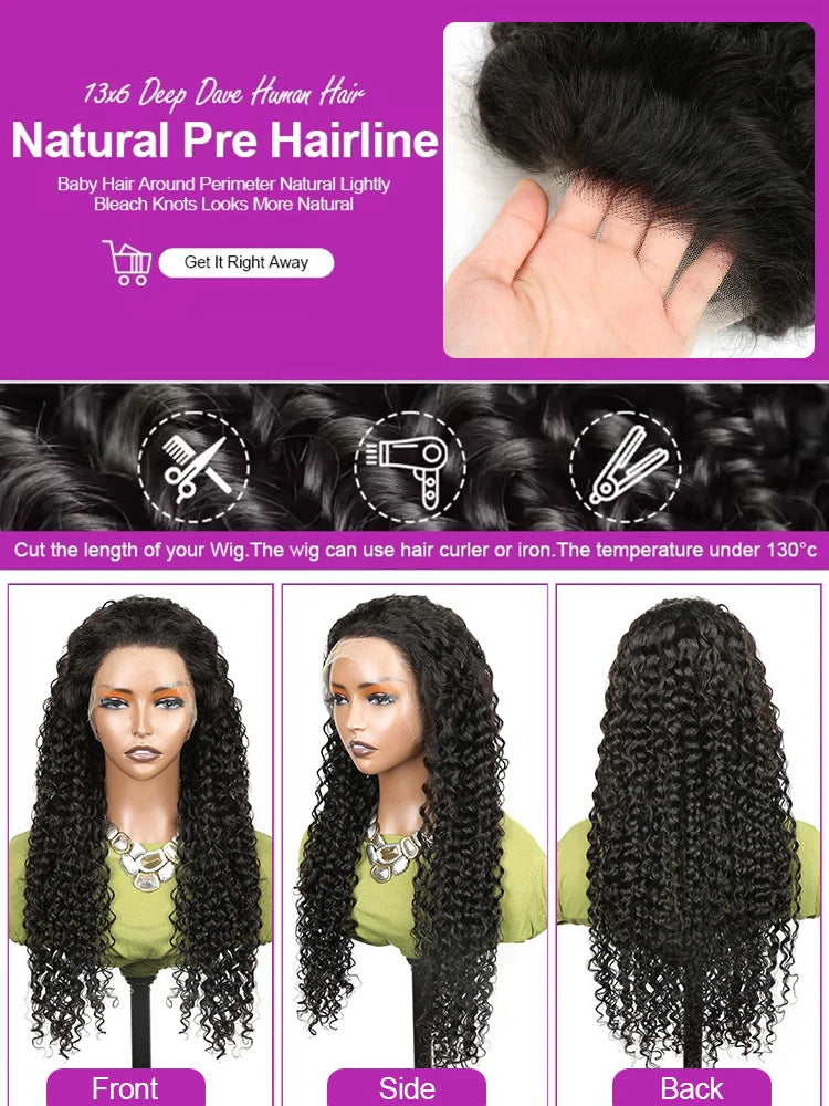 Transparent 250% Density Water Culry Human Hair 40Inch Deep Wave