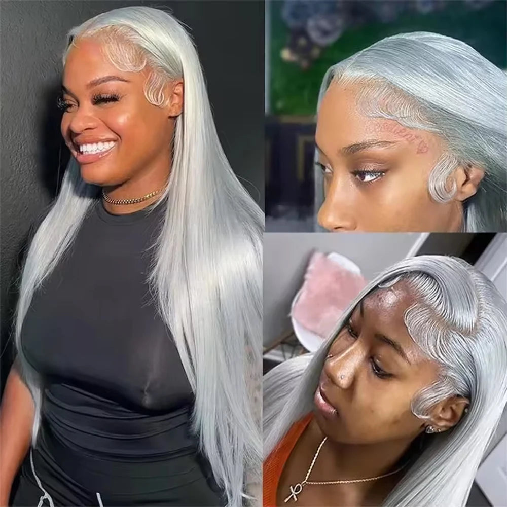 250 Density 13x6 Silver Grey Straight HD 613 Colored Lace Front Wig