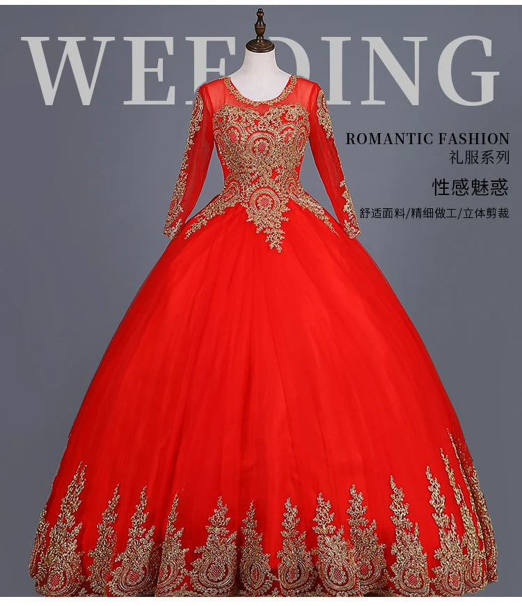 Long Sleeve Quinceanera Dresses Black With Gold Appliques Lace Prom Ball Gown