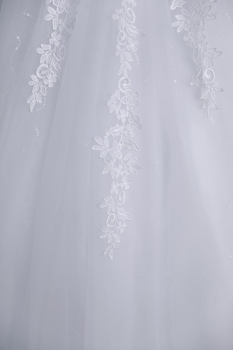 Off The Shoulder Plus Size Lace Wedding Dress Long Train Appliqes Pearls Bridal Tulle