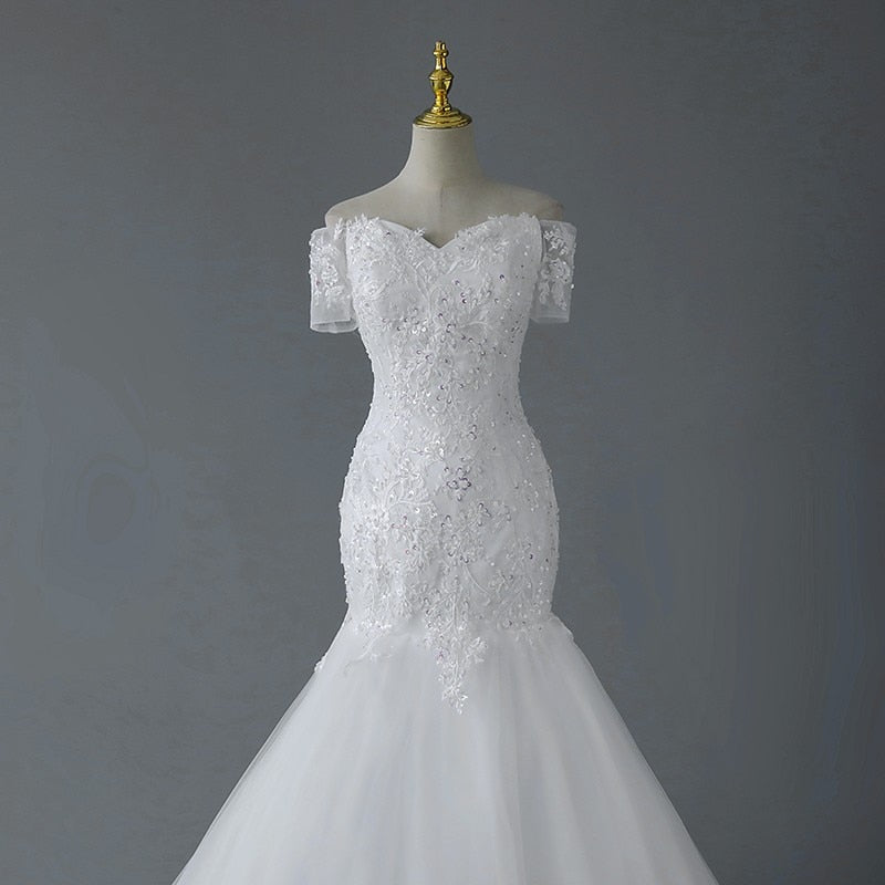 Vintage Off The Shoulder Mermaid Wedding Dress Shining Sequins Lace