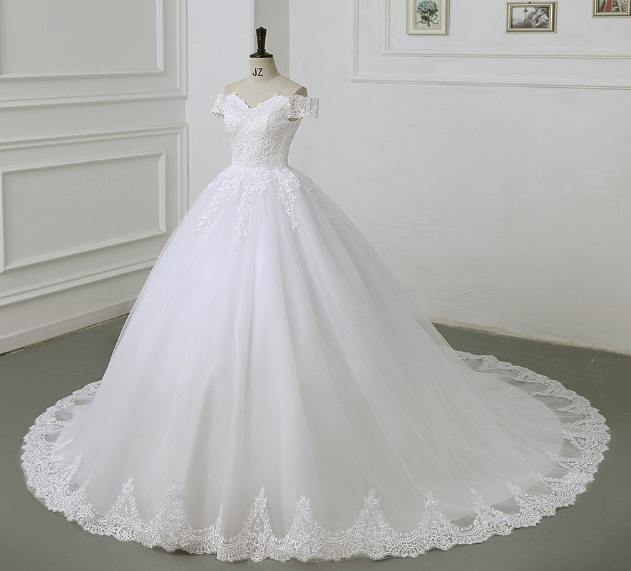 Off The Shoulder Lace Ball Gown Simple Wedding Dress