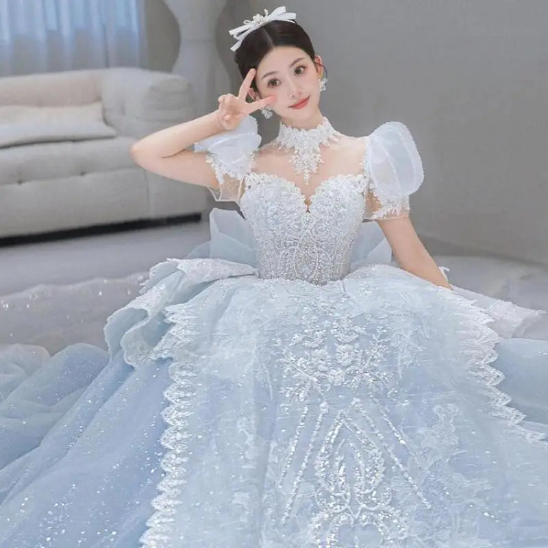 Luxury Blue Wedding Dress Ice And Snow Dress