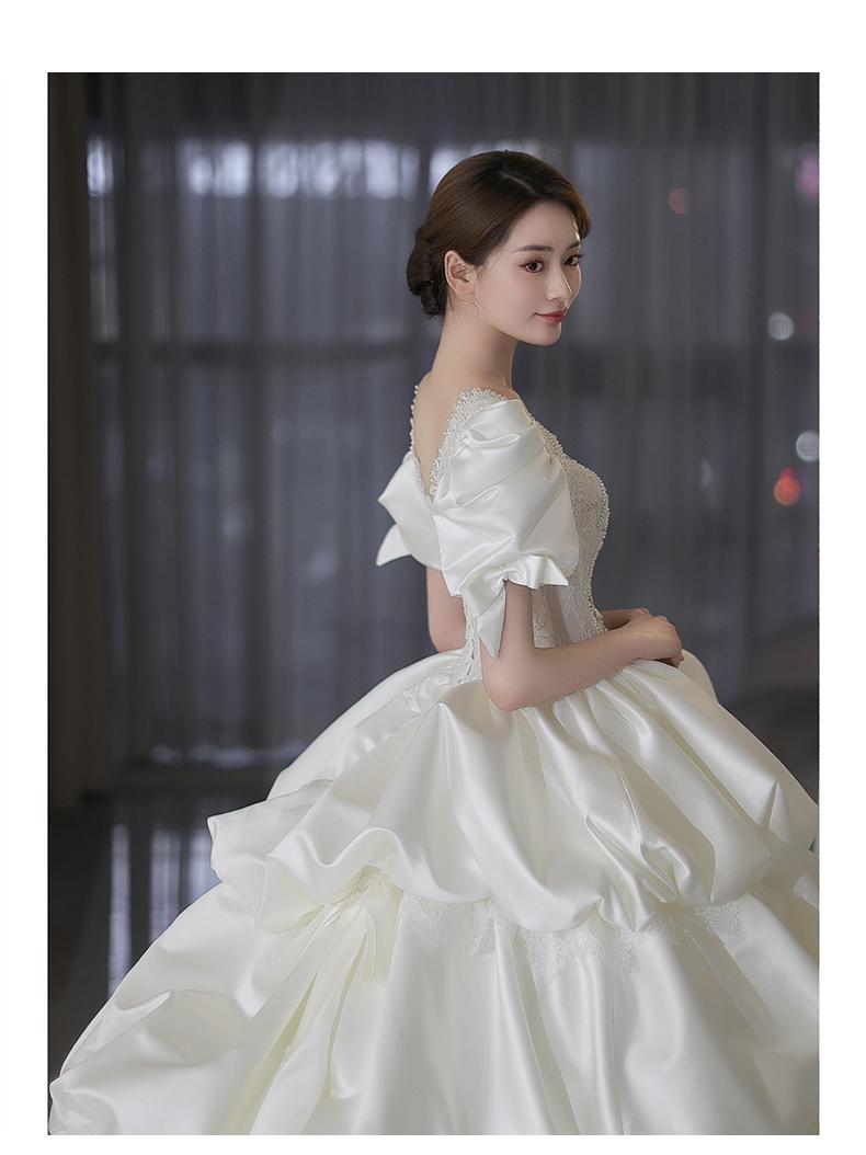Puff Sleeve Princess Wedding Dress Sweep Train Beading Bridal Gown