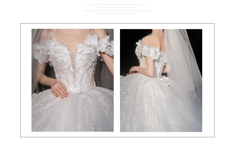 Luxury Off The Shoulder Sexy V-neck Bridal Dress