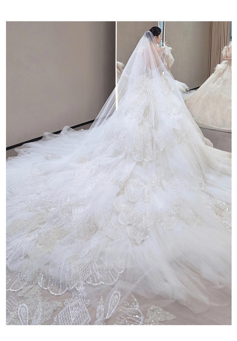 Luxury Wedding Dress Lace Embroidery Backless Sweep Train Custom Made