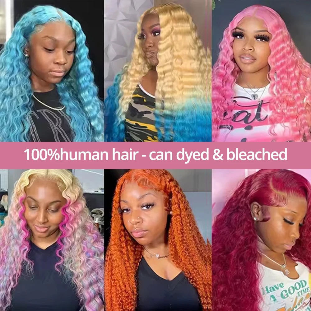 Deep Wave 13x6 HD Lace Frontal Human Hair Wig 30 40 Inch Curly 613 Honey Blonde Water Wave