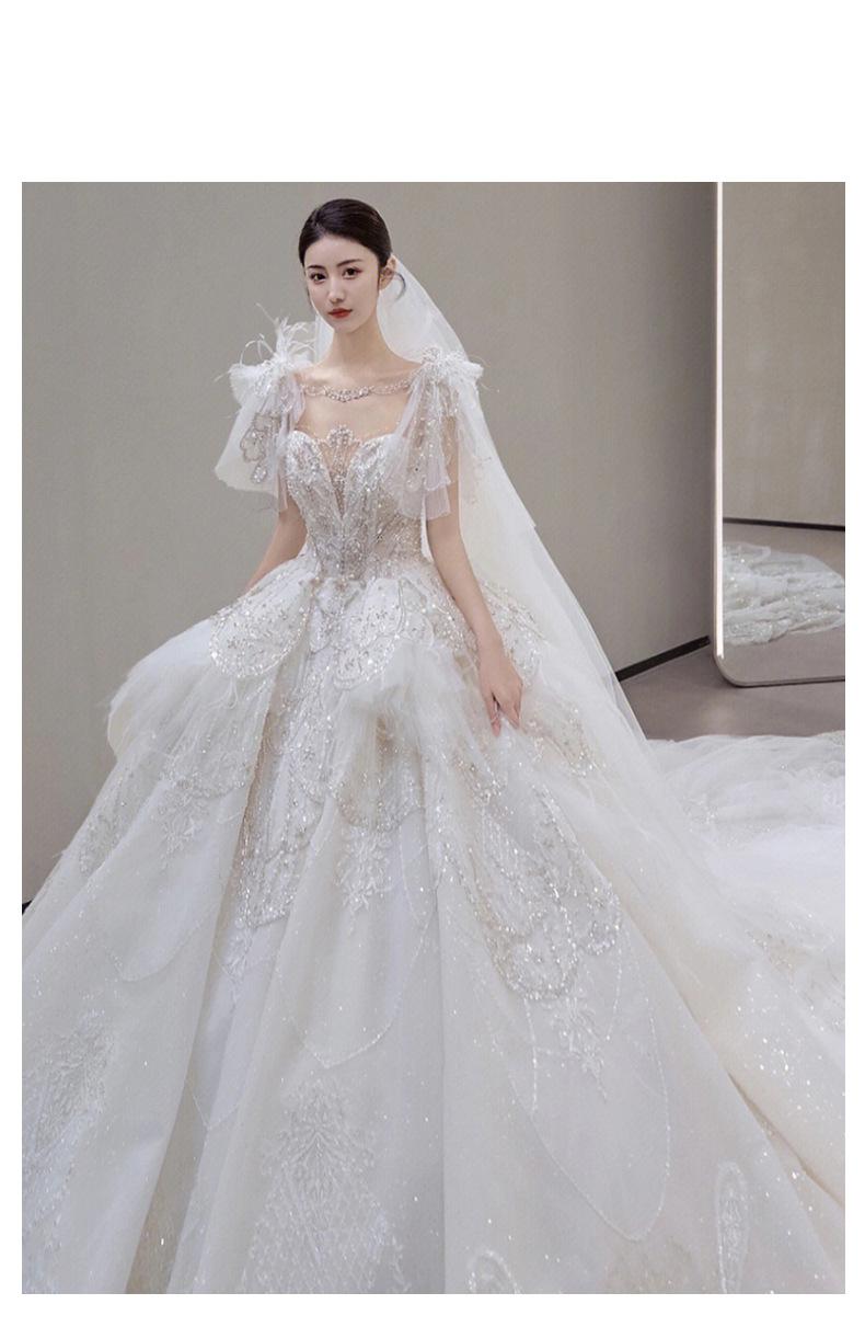 Luxury Wedding Dress Lace Embroidery Backless Sweep Train Custom Made
