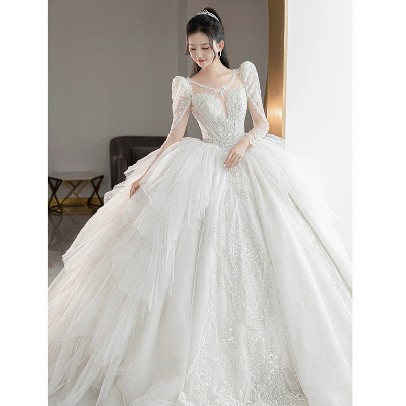 Beading Wedding Dress Sexy See Through Deep V Neck Bride Dress