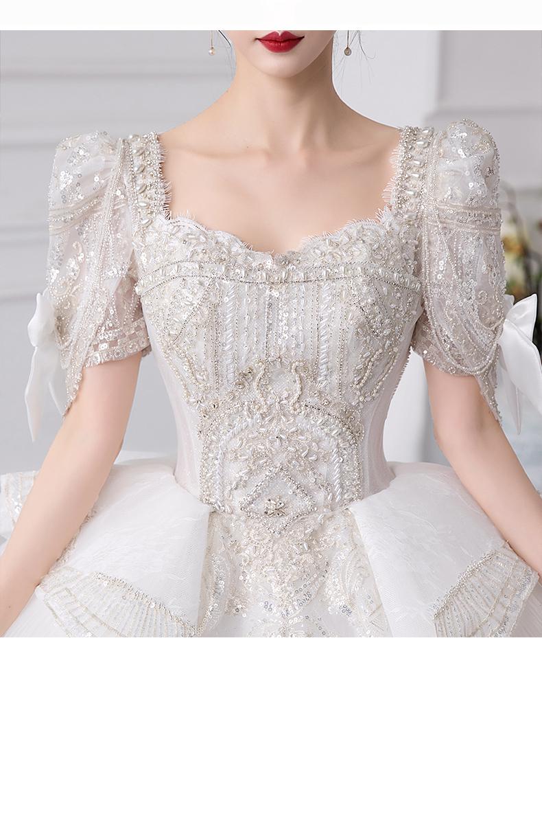Luxury Short Sleeve With Bow Lace Up Bridal Ball Gown