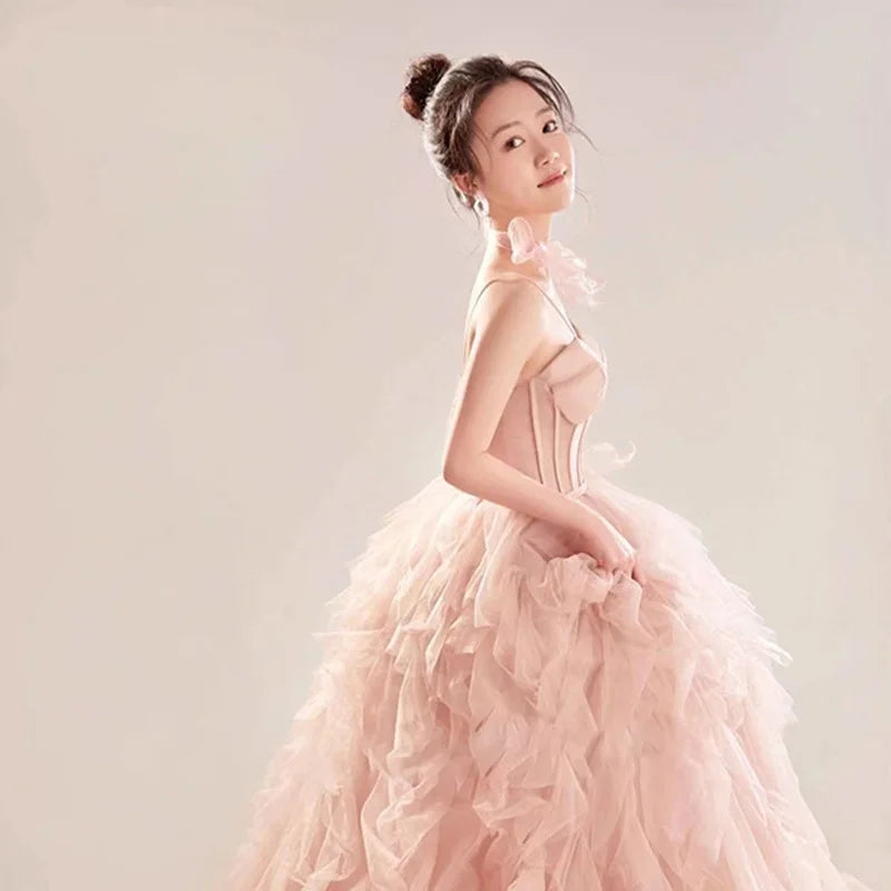 Pink Graceful Women Prom Party Bridal A Line Gowns
