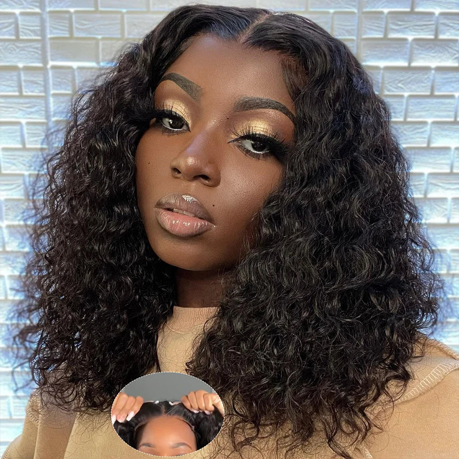 Glueless Curly Human Hair Pre Plucked Pre Cut BOB Wig 5x5 Deep Wave Wig