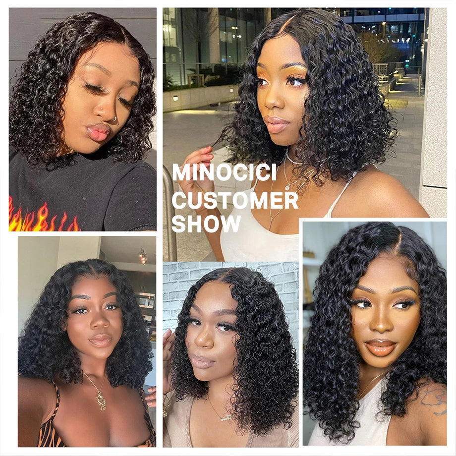 Glueless Curly Human Hair Pre Plucked Pre Cut BOB Wig 5x5 Deep Wave Wig