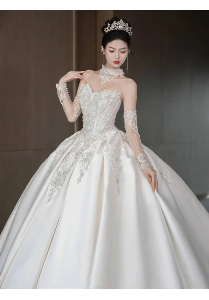 Strapless Luxury Wedding Dress Stain Beading Gowns