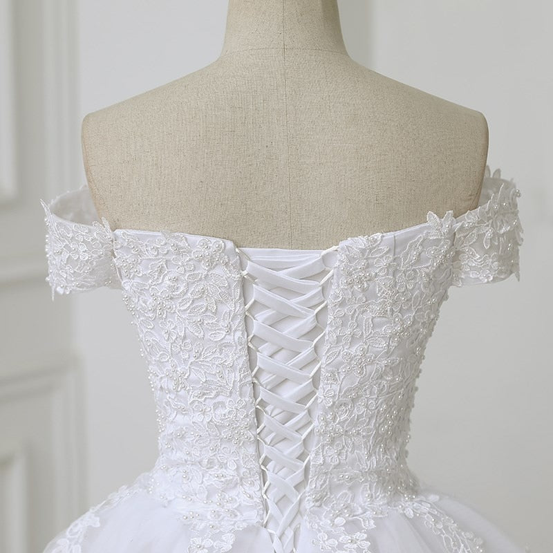 Off The Shoulder Beading Wedding Dress Ball Gown Pearls Bridal Dress