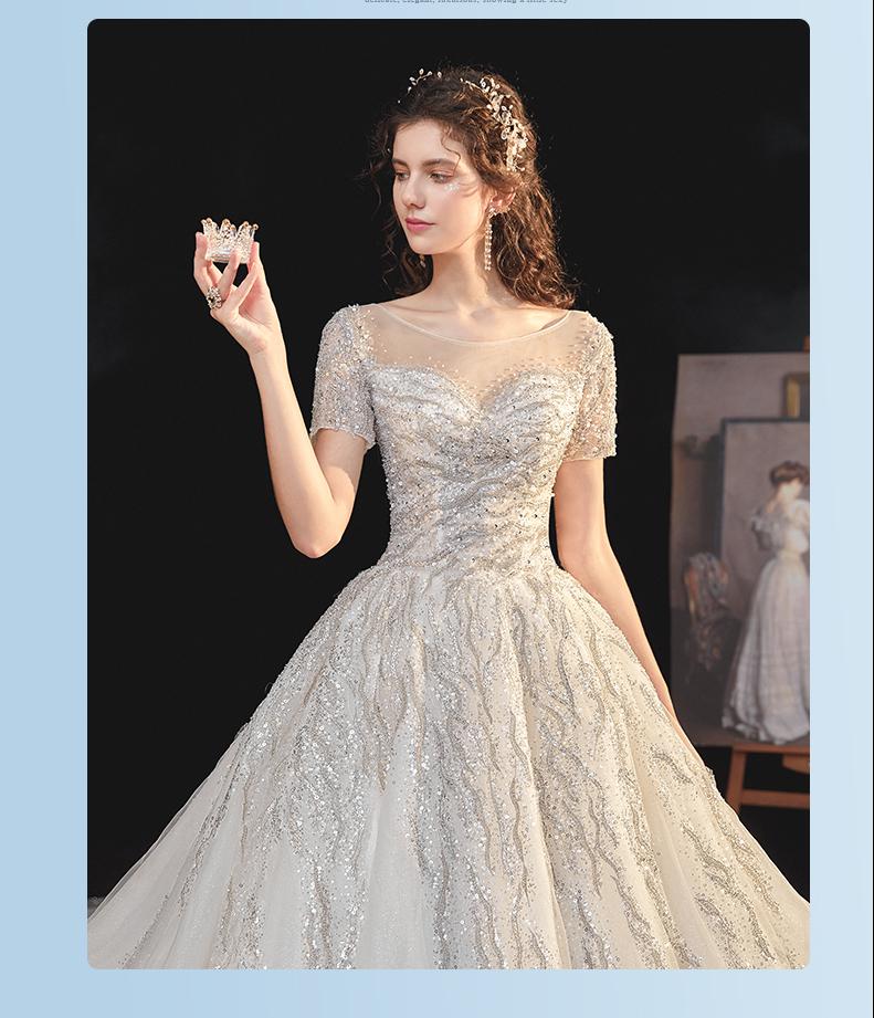 Bridal Dress Sweep Train Back Lace Up Sequins Elegant Wedding Dress