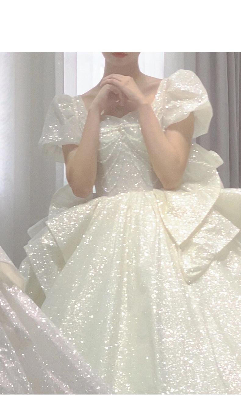Sweetheart Beading Pearls Puff Sleeve Big Butterfly Back Lace Up Wedding Gowns